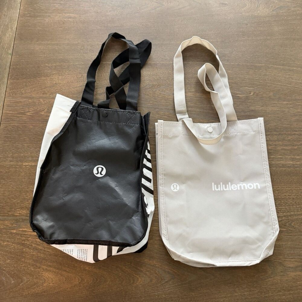 Lot 2 Lululemon Reusable Tote Bags Black Gray Shopping Gym Eco Bag Small
